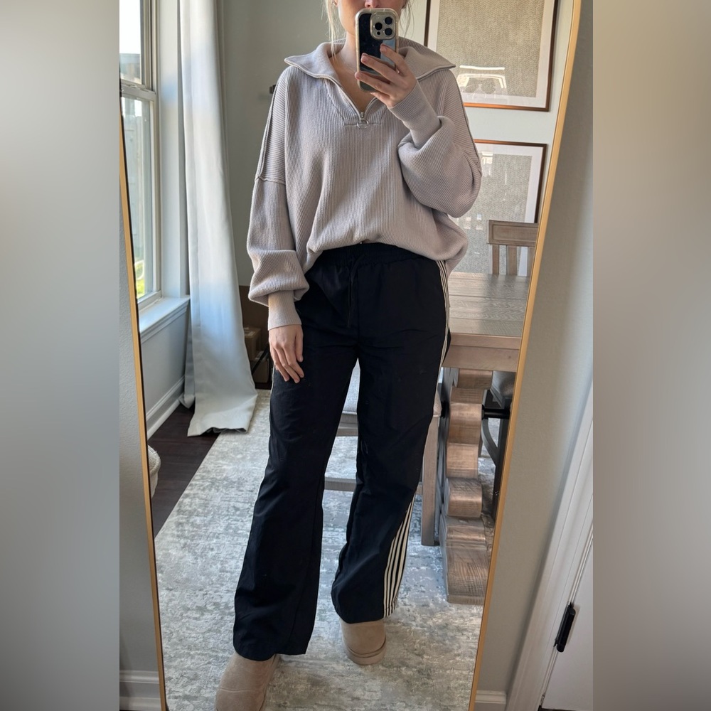 Oversize Thick Comfy Cozy Light Grey Ribbed Zip-Up Pullover Sweater - Picture 5 of 11